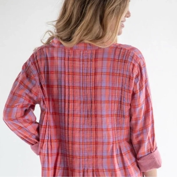 Natural Life Montana Style Plaid Cotton Gauze Blouse Metallic Thread Boho Size M - Picture 2 of 8